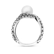 9ct White Gold Freshwater Pearl Bead Twist Tentacle Ring