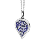 9ct White Gold Lapis Lazuli Flore Filigree Medium Heart Necklace. P3630._2