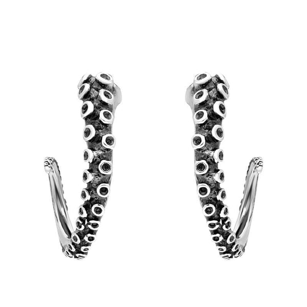9ct White Gold Tentacle Hoop Earrings
