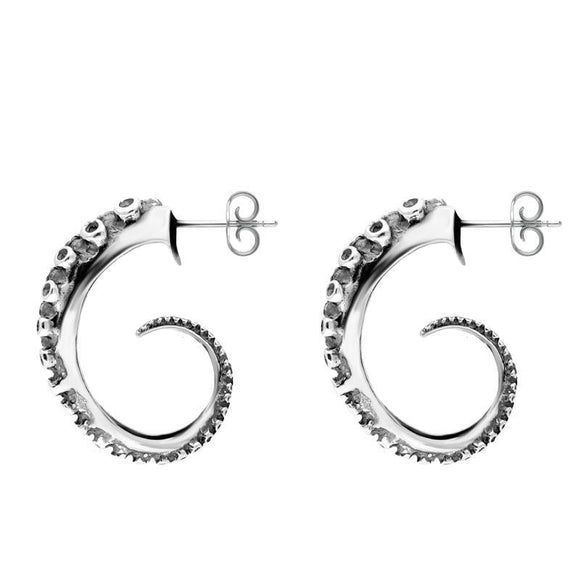 9ct White Gold Tentacle Hoop Earrings