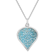 9ct White Gold Turquoise Flore Filigree Large Heart Necklace. P3631.