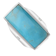 9ct White Gold Turquoise Hallmark Large Oblong Ring. R064_FH.