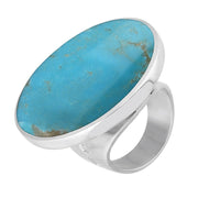9ct White Gold Turquoise Hallmark Large Round Ring. R611_FH.