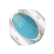 9ct White Gold Turquoise Hallmark Small Oval Ring. R076_FH.