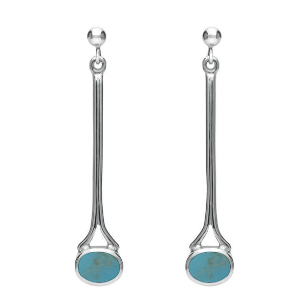 9ct White Gold Turquoise Long Drop Earrings. E094.