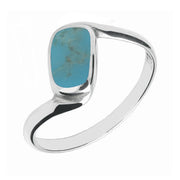 9ct White Gold Turquoise Oblong Twist Ring. R001.
