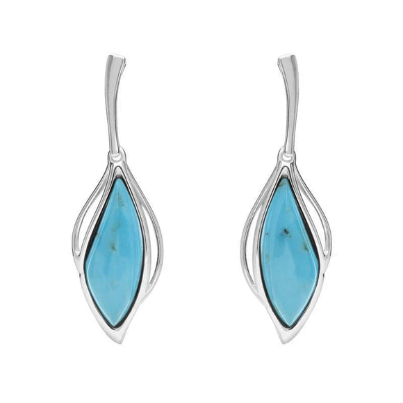 9ct White Gold Turquoise Open Marquise Drop Earrings, E2437