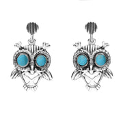9ct White Gold Turquoise Owl Stud Earrings E2329