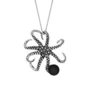 9ct White Gold Whitby Jet Bead Octopus Necklace, P3410.