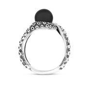 9ct White Gold Whitby Jet Bead Twist Tentacle Ring