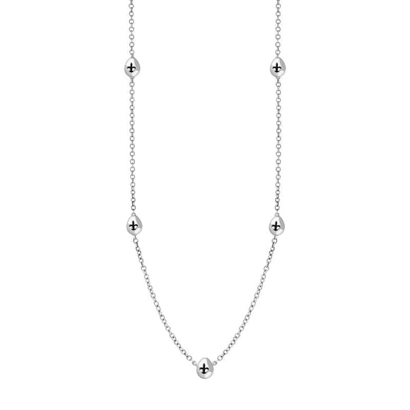 9ct White Gold Whitby Jet Fleur De Lis Link Disc Chain Necklace, N747.