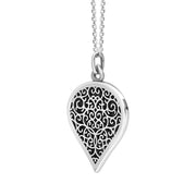 9ct White Gold Whitby Jet Flore Filigree Large Heart Necklace. P3631._2