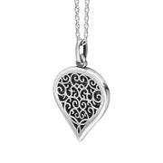 9ct White Gold Whitby Jet Flore Filigree Medium Heart Necklace. P3630._2