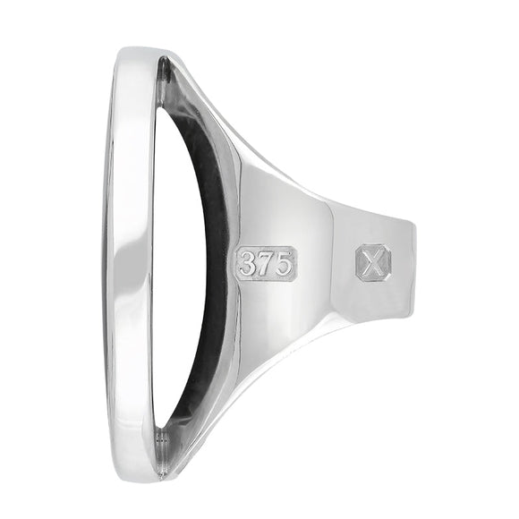 9ct White Gold Whitby Jet Hallmark Large Round Ring