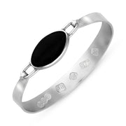 9ct White Gold Whitby Jet Hallmark Wide Oval Bangle, B020_FH