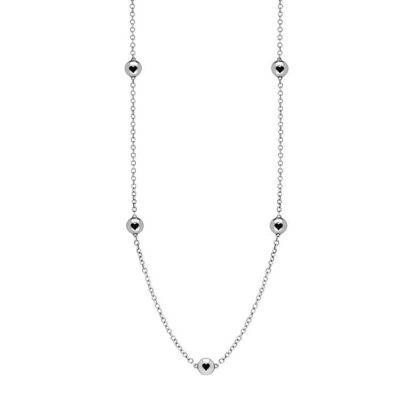 9ct White Gold Whitby Jet Heart Link Disc Chain Necklace, N746.