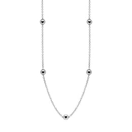 9ct White Gold Whitby Jet Heart Link Disc Chain Necklace, N746.