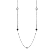 9ct White Gold Whitby Jet Heart Link Disc Chain Necklace, N746.