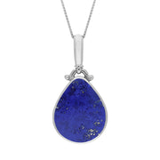 9ct White Gold Whitby Jet Lapis Lazuli Double Sided Pear Fob Necklace, P056.