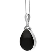 9ct White Gold Whitby Jet Lapis Lazuli Double Sided Pear Fob Necklace, P056_3.