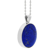 9ct White Gold Whitby Jet Lapis Lazuli Large Double Sided Round Fob Necklace, P012_3.