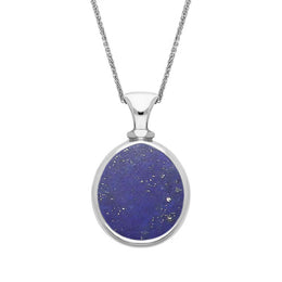 9ct White Gold Whitby Jet Lapis Lazuli Small Double Sided Pear Fob Necklace, P220.