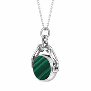 9ct White Gold Whitby Jet Malachite Double Sided Swivel Fob Necklace, P209_3.