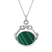 9ct White Gold Whitby Jet Malachite Double Sided Swivel Fob Necklace, P209.