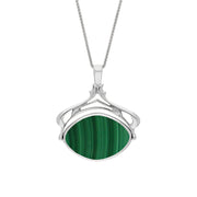 9ct White Gold Whitby Jet Malachite Marquise Swivel Fob Necklace, P115_10.