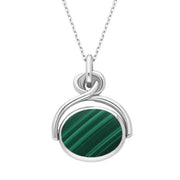 9ct White Gold Whitby Jet Malachite Oval Swivel Fob Necklace, P096.