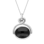 9ct White Gold Whitby Jet Malachite Oval Swivel Fob Necklace, P096_2.