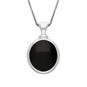 9ct White Gold Whitby Jet Malachite Small Double Sided Oval Fob Necklace, P219_2.
