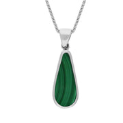 9ct White Gold Whitby Jet Malachite Small Double Sided Pear Cut Fob Necklace, P835.