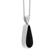 9ct White Gold Whitby Jet Malachite Small Double Sided Pear Cut Fob Necklace, P835_3.