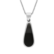 9ct White Gold Whitby Jet Malachite Small Double Sided Pear Cut Fob Necklace, P835_2.