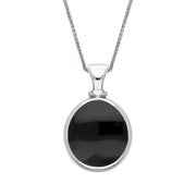 9ct White Gold Whitby Jet Malachite Small Double Sided Pear Fob Necklace, P220_2.