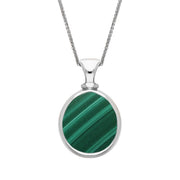 9ct White Gold Whitby Jet Malachite Small Double Sided Pear Fob Necklace, P220.