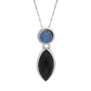 9ct White Gold Whitby Jet Moonstone Faceted Marquise Necklace, PUNQ0000319.