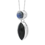 9ct White Gold Whitby Jet Moonstone Faceted Marquise Necklace D