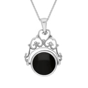 9ct White Gold Whitby Jet Mother Of Pearl Double Sided Round Swivel Fob Necklace, P110_2.