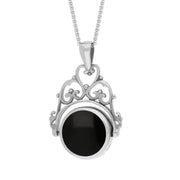 9ct White Gold Whitby Jet Mother Of Pearl Double Sided Round Swivel Fob Necklace, P110_2_3.