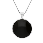 9ct White Gold Whitby Jet Mother Of Pearl Large Double Sided Round Fob Necklace, P012_2.
