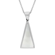 9ct White Gold Whitby Jet Mother Of Pearl Small Double Sided Triangular Fob Necklace, P834.