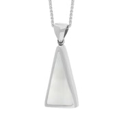 9ct White Gold Whitby Jet Mother Of Pearl Small Double Sided Triangular Fob Necklace, P834_3.