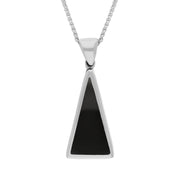 9ct White Gold Whitby Jet Mother Of Pearl Small Double Sided Triangular Fob Necklace, P834_2.