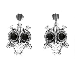 9ct White Gold Whitby Jet Owl Stud Earrings E2329