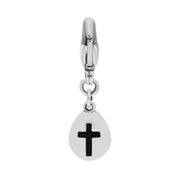 9ct White Gold Whitby Jet Pear Shaped Cross Clip Charm, G664.