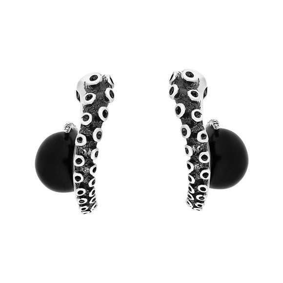 9ct White Gold Whitby Jet Tentacle Hoop Earrings, E2462.
