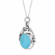 9ct White Gold Whitby Jet Turquoise Double Sided Swivel Fob Necklace, P209_3.
