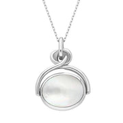 9ct White Gold Whitby Jet White Mother of Pearl Oval Swivel Fob Necklace, P096_2.